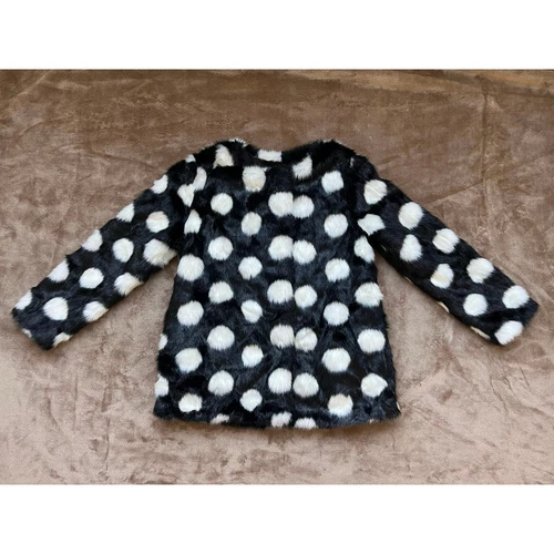 Cappotto pelliccia sintetica Kate Spade nero bianco a pois giovane ragazza nuovo con etichette taglia 14