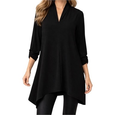 Clara Sun Woo Dress V-Neck Oversized 3/4 Ruched Sleeve Black Small 8/10 NWT