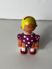 Vintage Plastic Posable Doll Girl Blond Hair Pink Polkadot Shirt Red Shoes