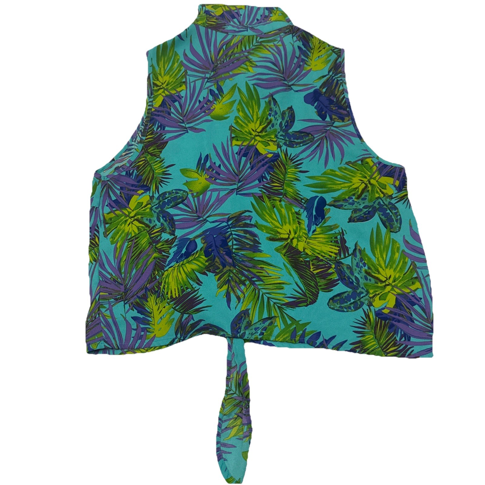 Forever 21 Sleeveless Button Down Womens L Crop Tie Hem Beach Hawaiian Tropical image 2