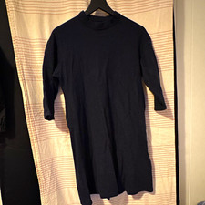 note et silence Black Wool Knit Sweater Dress Crew Neck 3/4 Sleeve Knee F