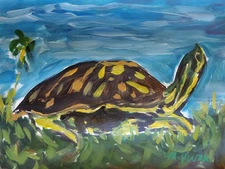 MONA VIVAR Original 11x14 Colorful Turtle Swamp Impressionism Art Painting