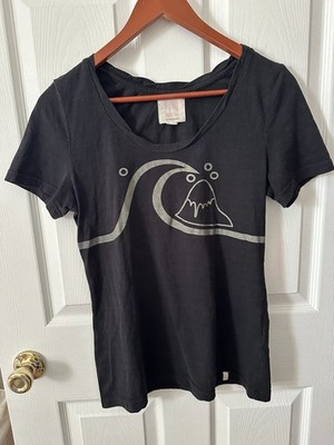 Quiksilver Old School Mountain Logo Black T Shirt Women s Sz Large