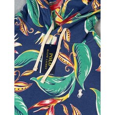Polo Ralph Lauren French Terry Hoodie Men's Tropical Floral Print Navy Blue New