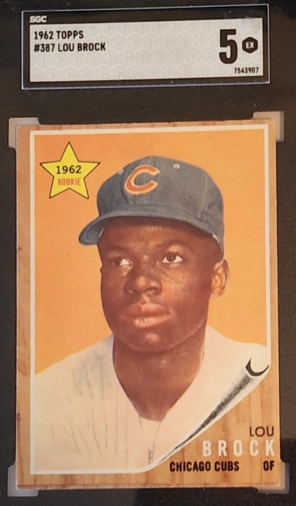 1962 TOPPS #387 LOU BROCK SGC 5 EX RC ROOKIE HOF