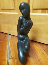 Estatua vintage Alexander Backer Chalk Ware dama desnuda mate NEGRA Art Deco