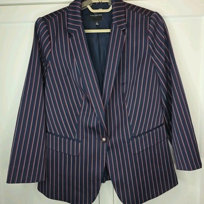 The Limited Blazer Womens S Striped Navy Blue Y2K Old Money Preppy Dark Academia