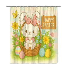 Cute Easter Bunny Shower Curtain - Colorful Floral Design
