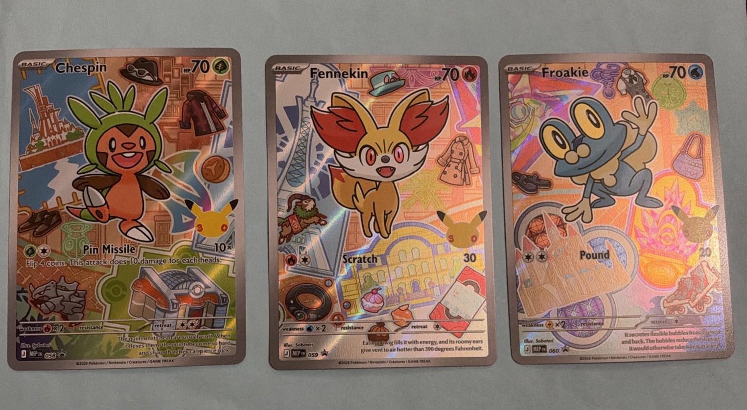 Froakie, Chespin, Fennekin 058, 059, 060 NM First Partner Promo 30th Gen 6 Kalos