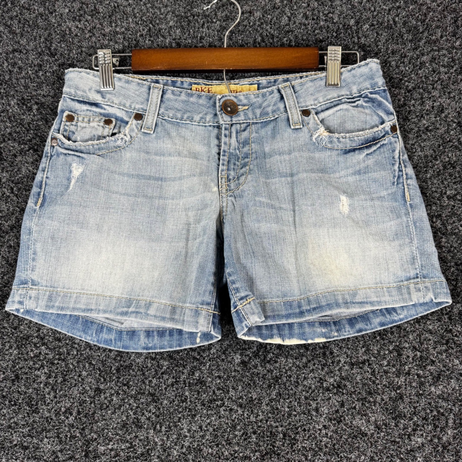 BKE Denim Star Womens Size 27 Distressed Jean Shorts Light Wash Low Rise Y2K