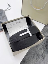 Tom Ford Belt Reversible Silvery T-Buckle, Black /Brown Calfskin Leather