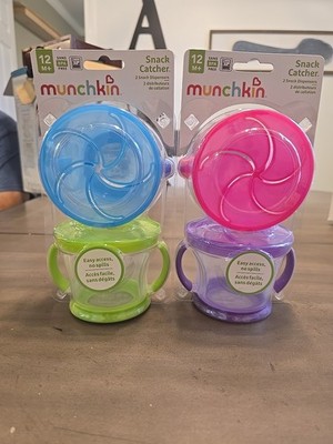 Set Of 2 Munchkin Snack Catcher Snack Cups 2 Pack, Blue Green Pink Purple