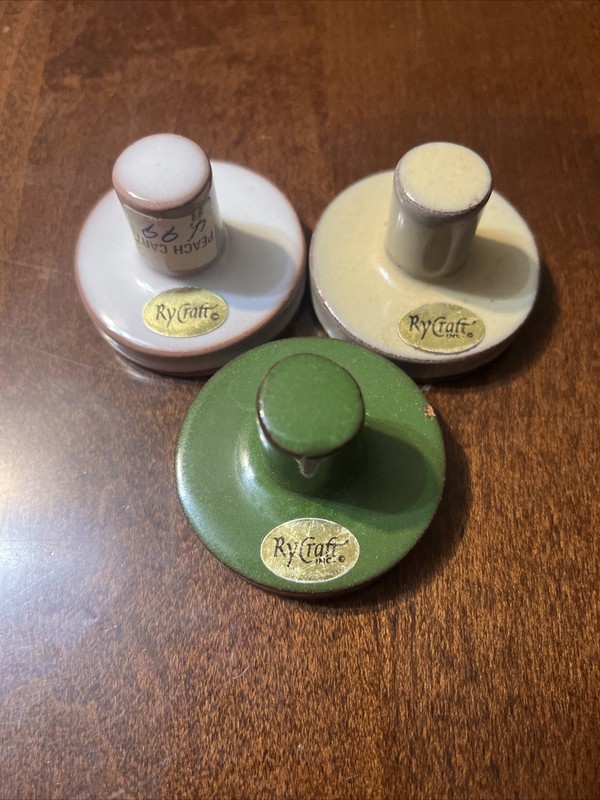 3 Rycraft Glazed Terra Cotta 2”  Round Cookie Stamps Pinecone Strawberry Pig