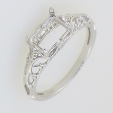 Sterling Silver Semi Mount Ring Setting Emerald OCT 8x6mm Art Deco Filigree