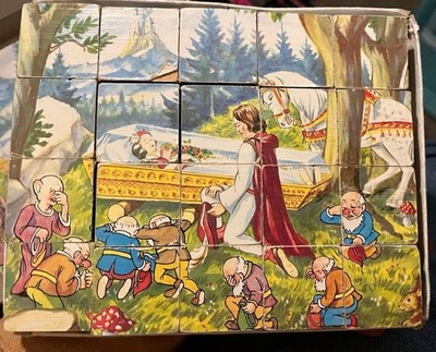Disney Snow White Vintage Picture 20 Block Puzzle w/ 6 Scenes Evil Witch Dwarves