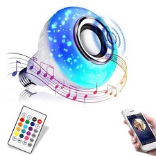 LED Light Bulb Bluetooth Speaker with Remote Control and APP, White... Fast Ship