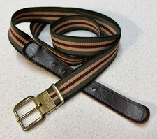 Vintage 1980 s Farah USA Woven Cloth Leather Belt Sz 34 Stretchy West Germany