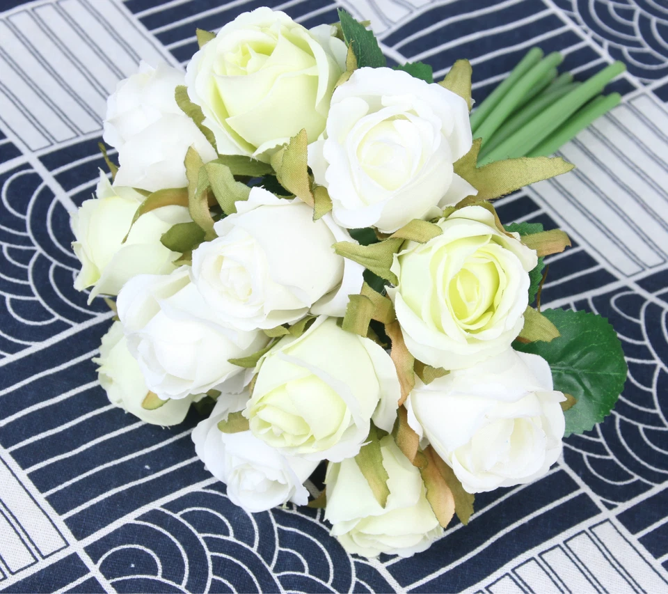 12 Heads Silk Rose Artificial Flowers Fake Bouquet Buch Home Wedding Party Decor - image 4 of 4
