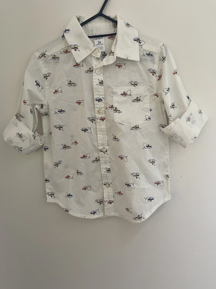 Carter's Toddler Boys Fishing Boat 100% Cotton Collared Button-Up