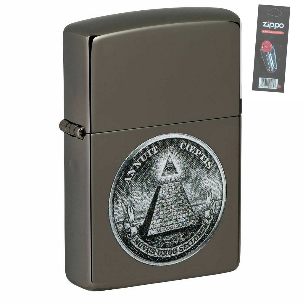 Zippo 49395 Dollar Design Black Ice Windproof Pocket Lighter +