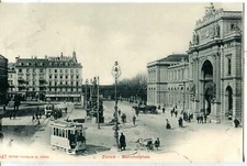 Switzerland Zürich - Bahnhofplatz Tram Tramway old postcard