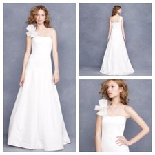 J.Crew Alessa Ivory One Shoulder Wedding Gown with Bow Shoulder Detail - Size 6