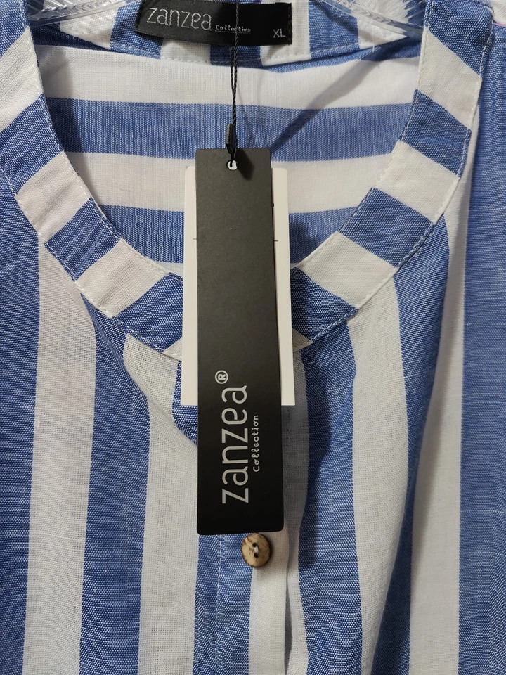 Blusa semi transparente a rayas azul/blanco Zanzea para mujer talla XL Foto 2 de 3