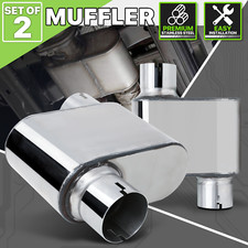 2x Chrome Stainless Steel 2.5offset Inletoutlet Single Chamber Exhaust Muffler