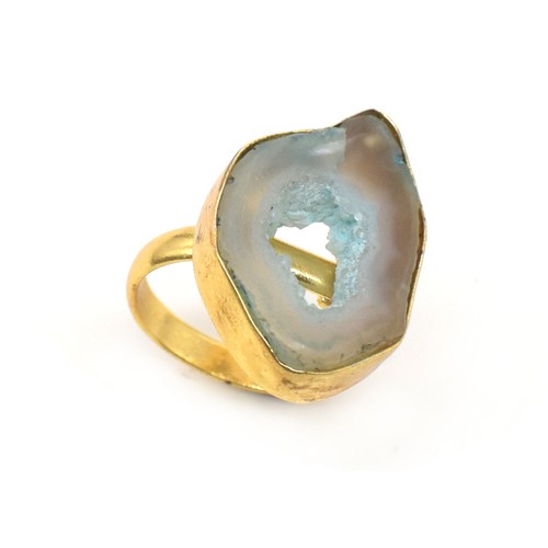 Stunning Green Slice Druzy Gemstone Gold Plated Jewelry Adjustable Ring