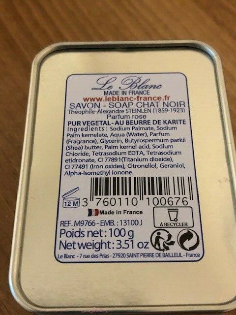 Savon Le Blanc French Hand Made Rose Soap In Metal Tin Tourness Du Chat Noir