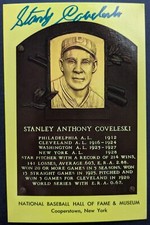 Stan Coveleski Signed Hall Of Fame Plaque Autographed Postcard Indians MLB JSA