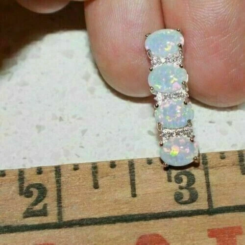 3.5Ct Oval Cut Fire Opal & Diamond Hoop Women's Earring's 14K White Gold Plated - Image 4 of 4