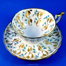Hand Painted Blue and Gold Design Royal Chelsea Tea Cup and Saucer Set
