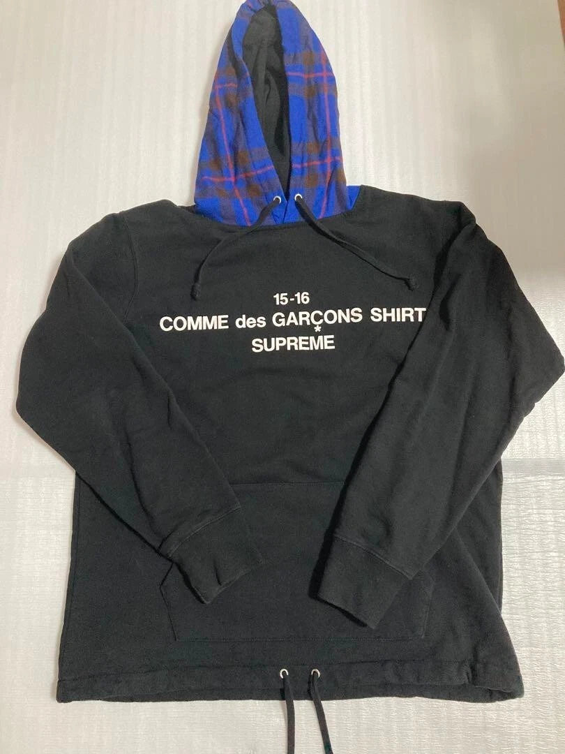 Supreme Comme Des Garçons Chemise Homme Sweat à Capuche Noir Logo Check Bleu