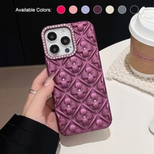 For iPhone 16 15 14 13 12 Pro Max Luxury Rhinestone Flower Pattern Silicone Case