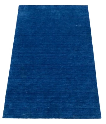 Tapis Bleu 100% Laine Gabbeh 120x180 Cm Tissé À La Main Uni Teinté G64 - Photo 1/4