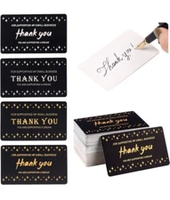 NEW Thank You Business Cards 120 Pieces 3.5" x 2" Black w/ Silver & Gold Print