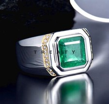 Emerald Asscher Cut Gemstone With 925 Sterling Silver Ring For Men's 487