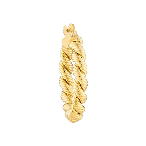 Rope Hoop Earrings For Women 14K Real Yellow Gold 15mm 20mm Hinged Twisted Hoops - Picture 6 of 9