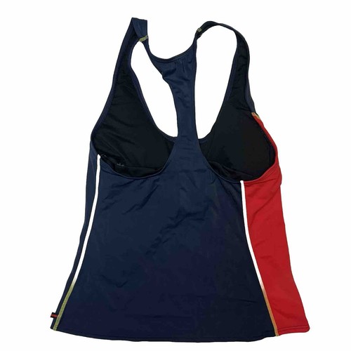 Tommy Hilfiger Racerback Tankini Sports Top Blue Red Yellow Zipper Size Medium - Picture 2 of 7