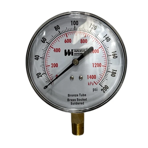 WEISS TL40-200-4L 0-200PSI, 4" FACE, 1/4" BOTTOM MOUNT PRESSURE GAUGE