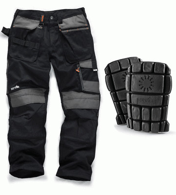 SCRUFFS Trade 3D Arbeitshose 30-40 Taille 30 32 34 Bein SCHWARZ & KNIEPOLSTER