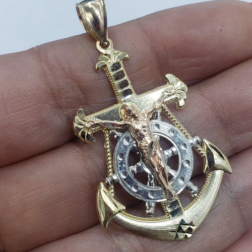 14k Gold Jesus Crucifix Anchor Pendant 