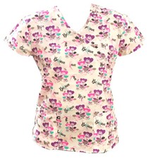Womens Fashion Medical Nursing Scrub Tops Ribbon Floral Hope Believe M