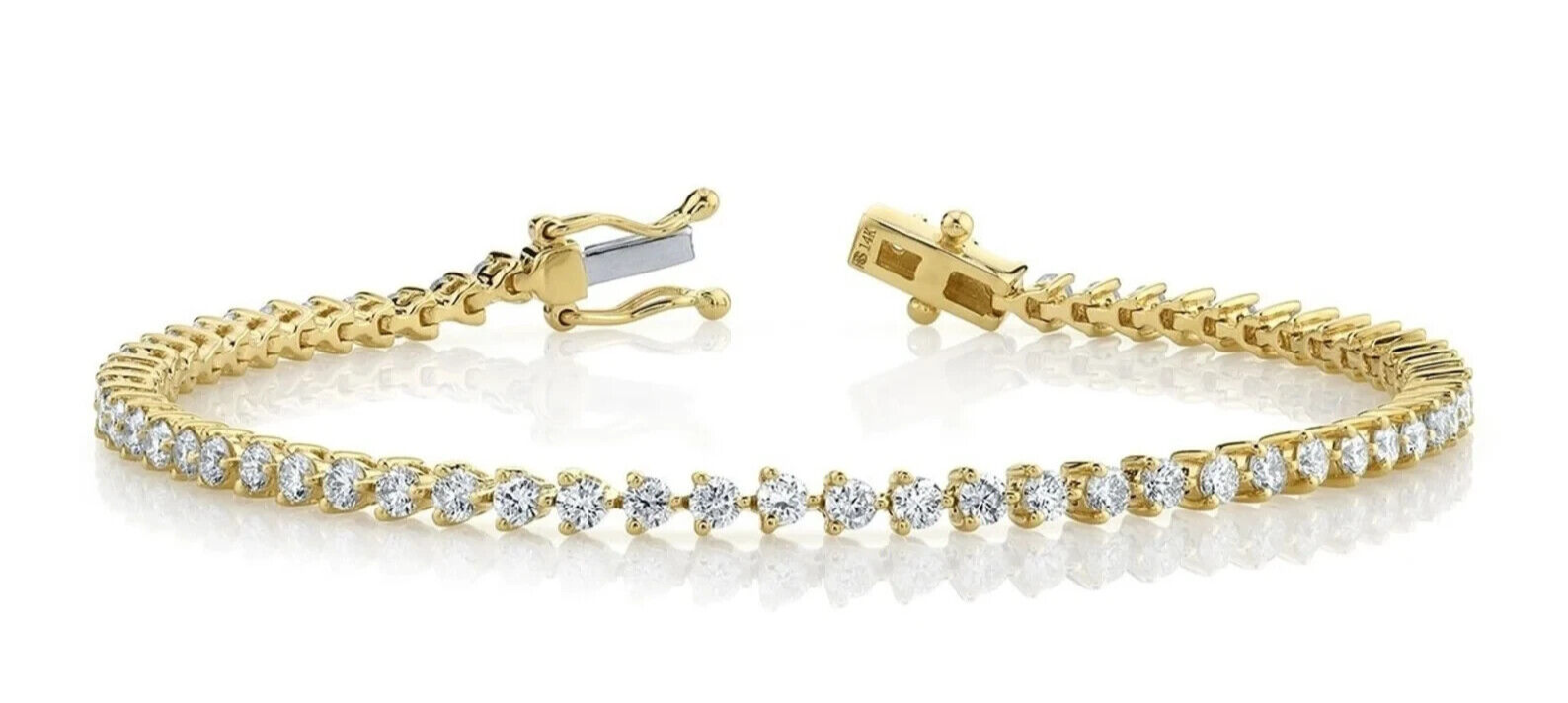 Sparkling White Sapphire 3 Prong Tennis Bracelet Yellow Gold plated Silver