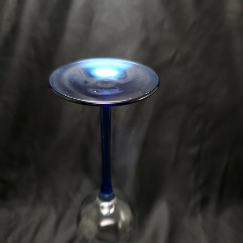 Imtrac Carousel Blue Champagne Flute 10in Clear Glass Swirl Optic Bowl Romania - Picture 6 of 8