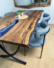 Ocean Blue Epoxy River Table ? Live Edge Walnut Wood Handmade