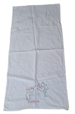 White Cotton Tea Towel Hand Embroidered Bears Mondays Surprise Sliding Washtub