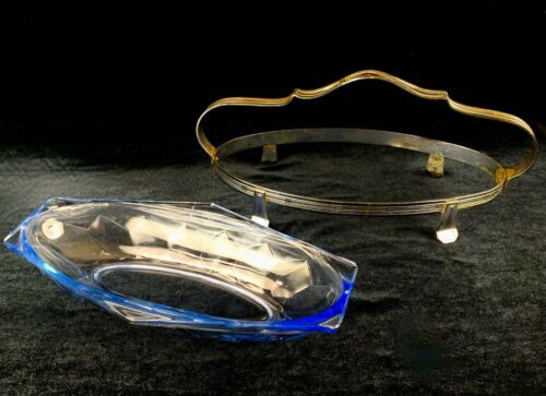 Saint Louis Crystal Shell Bowl - Vintage Blue Glass Dish, Elegant 