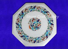 12" Marble Corner End Table top handmade inlay semi precious stone Work